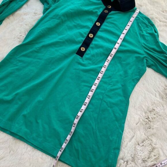 C Wonder Long Sleeve Polo Shirt Collared Top Teal Navy Gold Buttons Preppy sz M - Picture 10 of 10